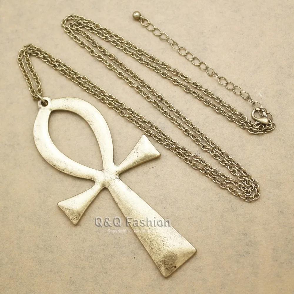 Retro Vintage Necklace Pendant Amulet Talisman Big Ankh Cross Men Women Stainless Steel Egypt Egyptian Key Life Jewelry Gift Hip Hop Rock Goth Gothic