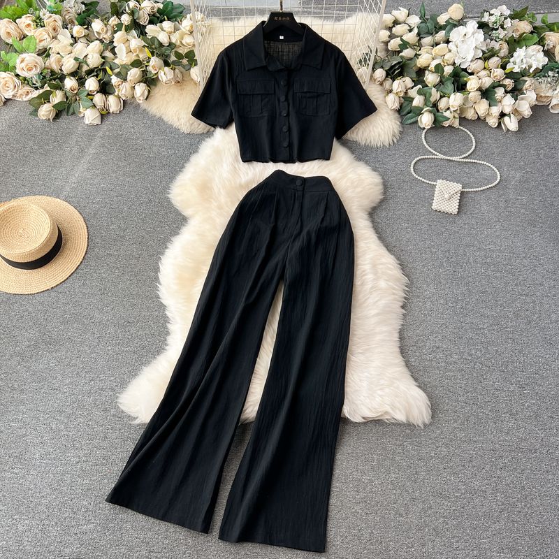 

Age Reducing Lightly Mature Short Sleeve Tops Casual High-Waist Blouse Black M