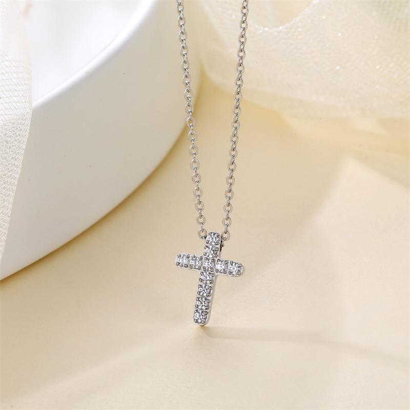 Elegant Rhinestone Cross Clavicle Necklace: Women s Stainless Steel Jewelry