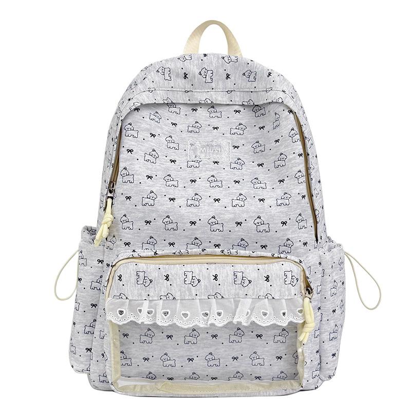 Schoolbag Japanese ins cute cartoon printed schoolbag ballet lace sweet soft girl travel value backpack