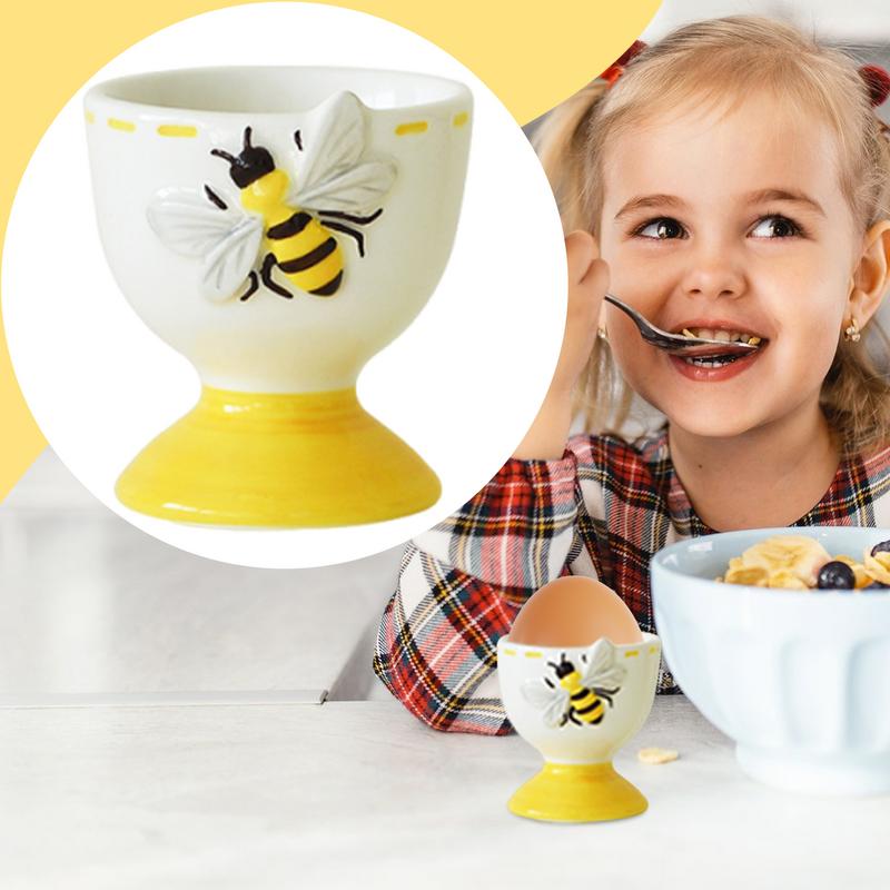 Single Egg Holder Funny Cup Decorative Egg Holder Ceramic Display Stand Dishwasher Safe Bee Pattern Kitchen Gadgets Container