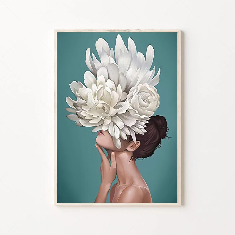 Modern Sexy Woman Flower Head Poster Canvas Painting Abstract Fashion Lady Wall Art for Living Room Decoration Home Cuadros