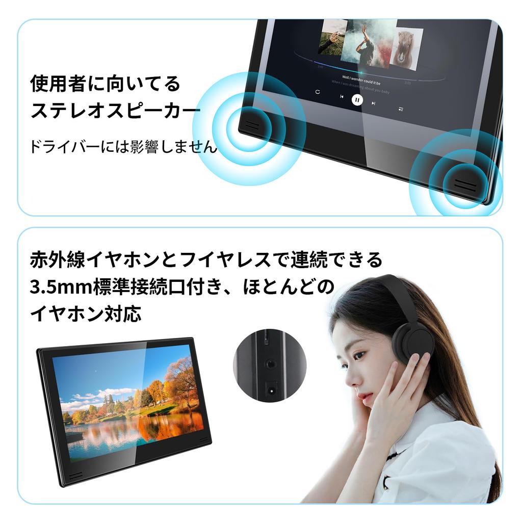 SAKUKA Headrest Monitor with DVD Rear Seat CPRM Region Playback Power HDMI Multimedia Japanese Instruction Included 11.6-inch Player, Monitor,