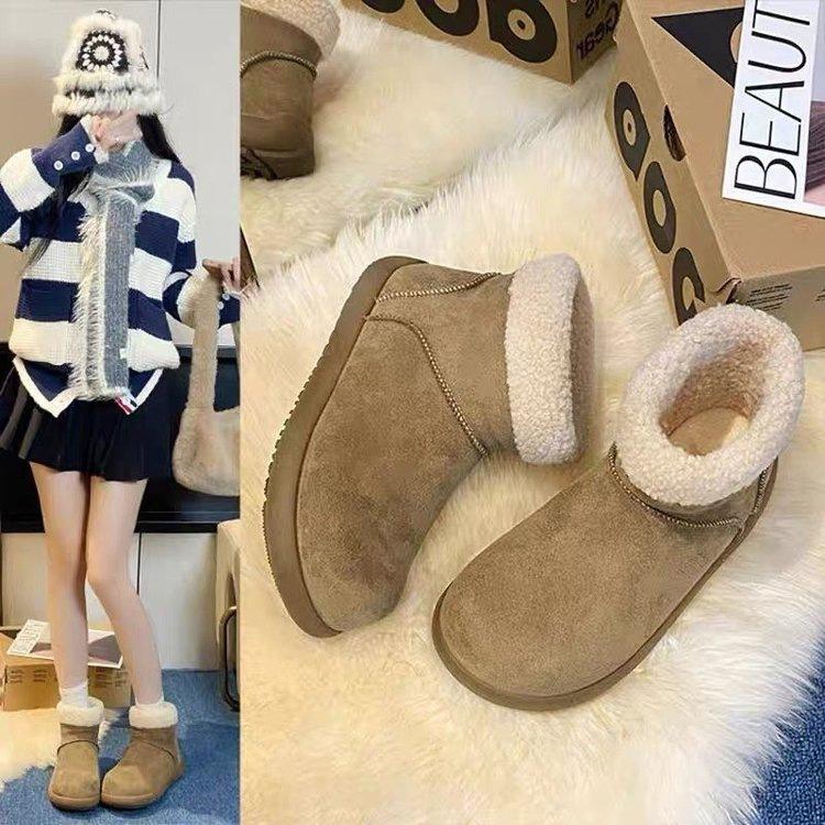 Großer Kopf dicke Sohle Schneestiefel Winter Neu Flauschige Kurze Stiefel Aufgeschichtet und Verdickt Warm Große Baumwollschuhe