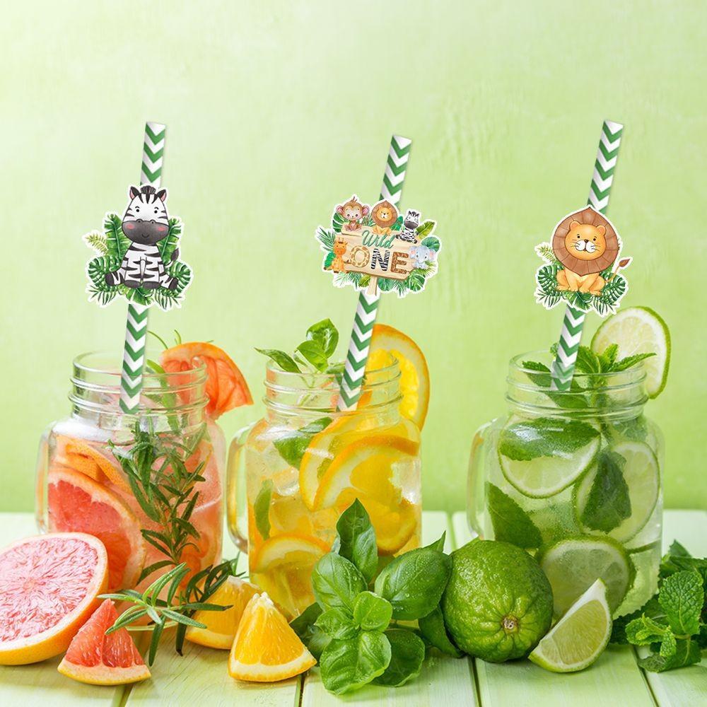 Theme Animal Forest Lion Zebra Fox Pattern Party Decoration Straws Paper