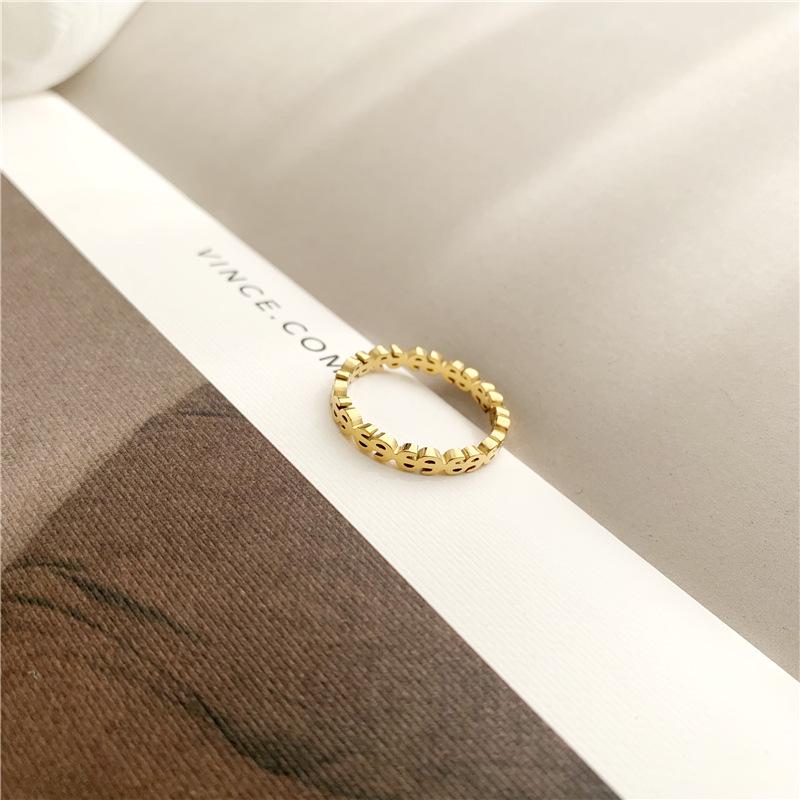 18K Gold-Plated Korean-American Style Coin Symbol Titanium Steel Ring for Women