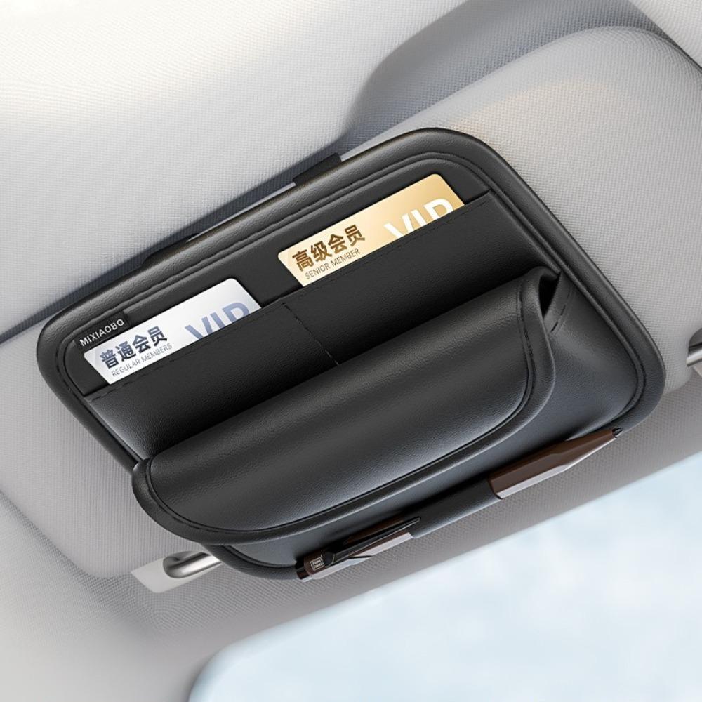 Multi-Pocket Car Sun Visor Glasses Case Pu Leather Sunglasses Storage Bag New Card Holder  Car