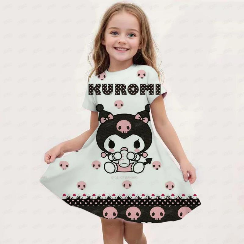 New Summer Girls Dress Fashion Cartoon Cute Cinnamoroll &Hello Kitty 3D Printing Dress Kid Short Sleeve Princess Clothing