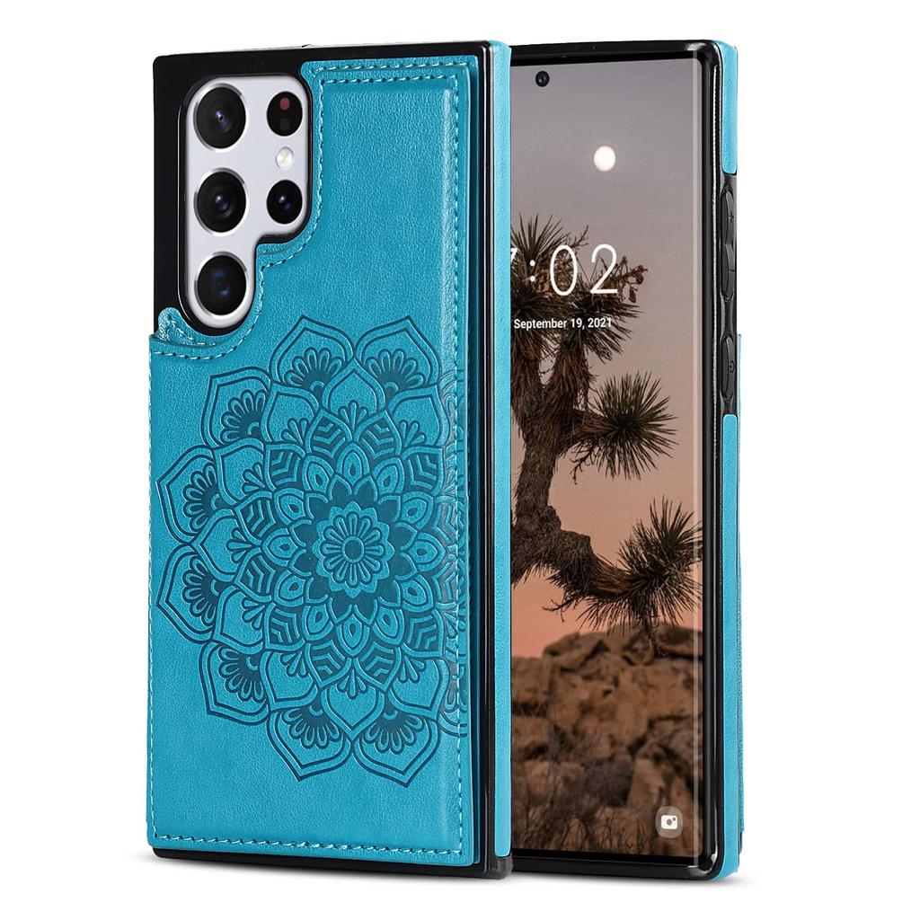Suitable for Samsung Galaxy S7 S8 S9 S10 S20 S21 S22 Ultra Case with Card Holder, Flower Magnetic Buttons Protective Wallet Case
