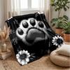 Animal Paw with Flowers Blanket Personalized Name Flannel Blanket Soft Cozy Plush Throw for Sofa Bed Lightweight Home Decor