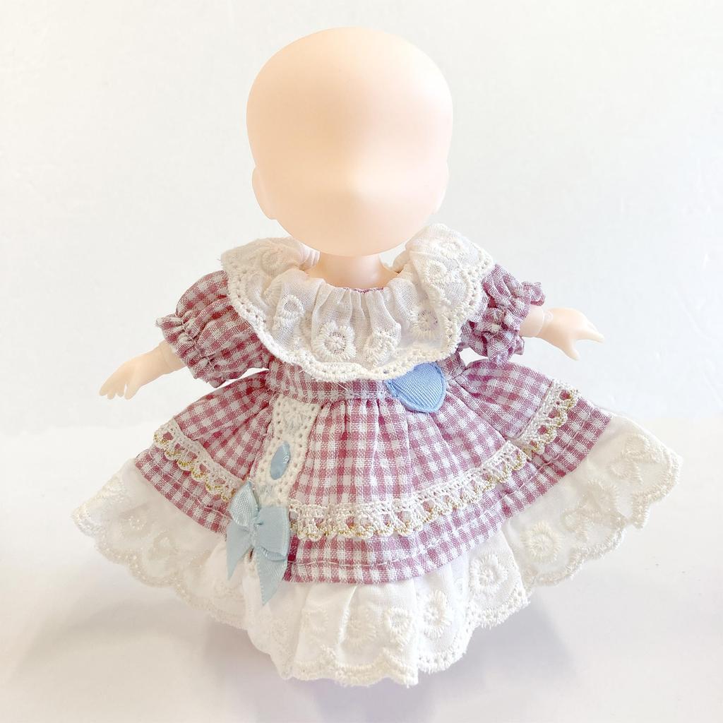 Purple Gingham Check Frill Dress for 10cm Plush Toy, Kigurumi, Accessories, Otaku, Doll, Mascot, K-Pop Doll, Costume [Used]