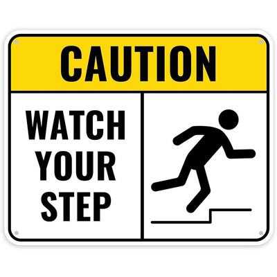 D Metal Sign X Inch Heavy Duty Caution Watch Your Step Metal Sign with Warning Symbol  Fall Hazard Icon AntiRust Outd