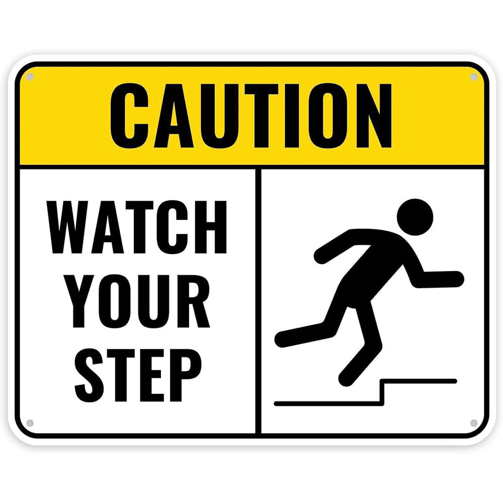 D Metal Sign x Inch Heavy Duty Caution Watch Your Step Metal Sign with Warning Symbol Fall Hazard Icon AntiRust Outd