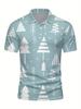 Men's Short-Sleeve Polo Shirt with Lapel Collar & Button Placket - Full-Body Christmas Print Button-Front Suitable for Dates, Beach Vacations, Machine