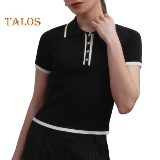 

Женские короткие топы в стиле пэчворк с короткими рукавами, лацканами и застегивающимся на пуговицы вырезом горловины, топы обычного кроя для вязания S чёрный