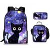 Starry Sky Oil Painting Animal 3D Print 3pcs/Set Pupil School Bags Laptop Daypack Backpack Crossbody Lunch Bag Pencil Case