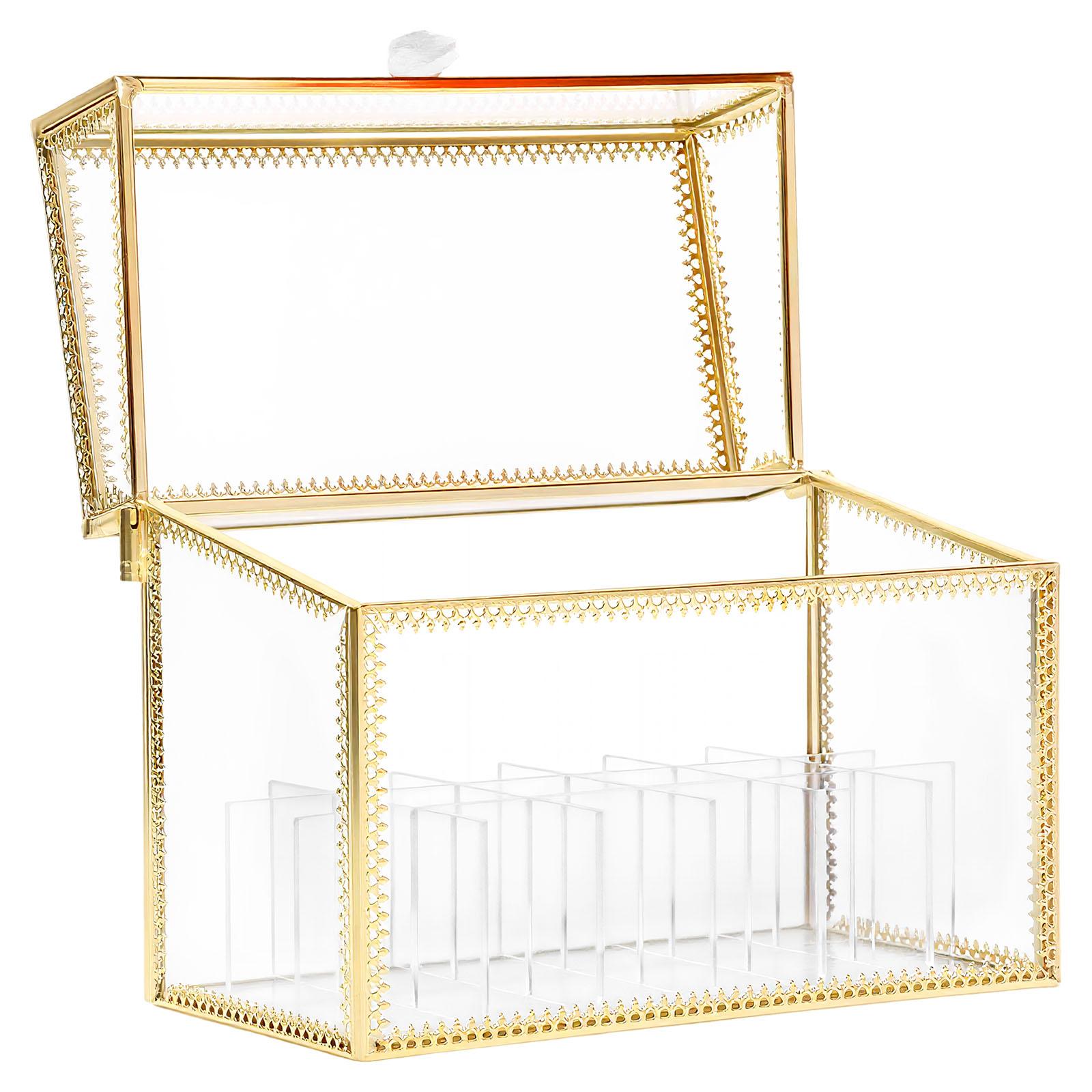 

18/24 Grid Lipstick Holder Transparent Glass Cosmetics Storage Box Lipstick Nail Polish Display Rack Tabletop Organizer