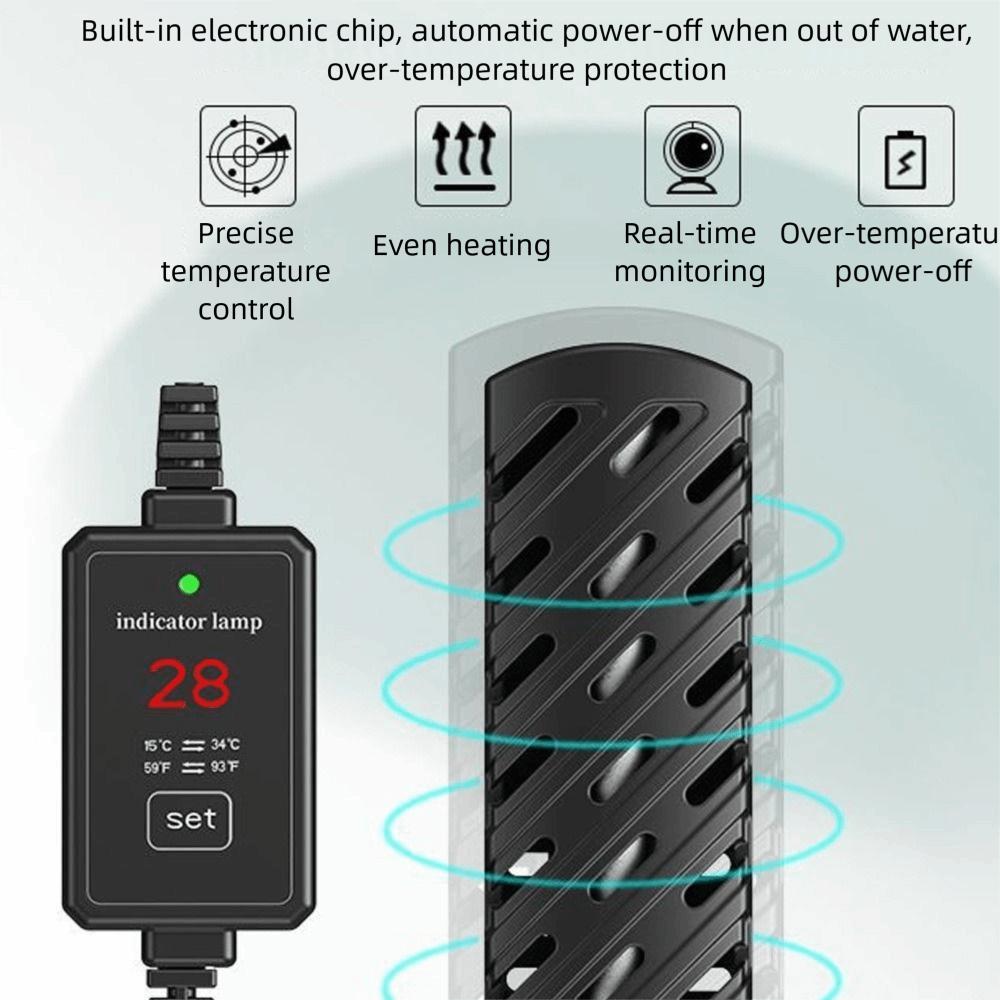 Quartz Glass Aquarium Submersible Heater Adjustable 30w-100w Turtle Tank Heater Constant Temperature Control Low Water Level