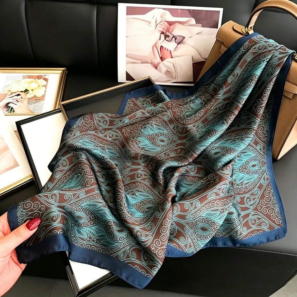 Scarf Print Hijab Square Headscarf Bandana Handkerchief Silk Scarves Woman Female Windproof Shawl Neckerchief Vintage
