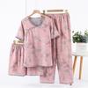 Pajamas women's retro long-sleeved trousers pure cotton double-layer cotton yarn-dyed spring and autumn simple skin-friendly casual loose loungewear