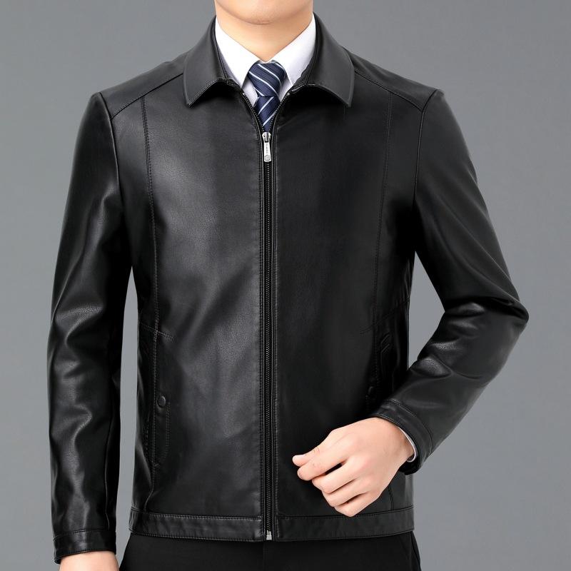 Nuovo Giacca in Vera Pelle Autunno e Inverno da Uomo Mezza Età Giacca Singola in Pelle da Uomo Giacca Casual da Uomo Top con Velluto
