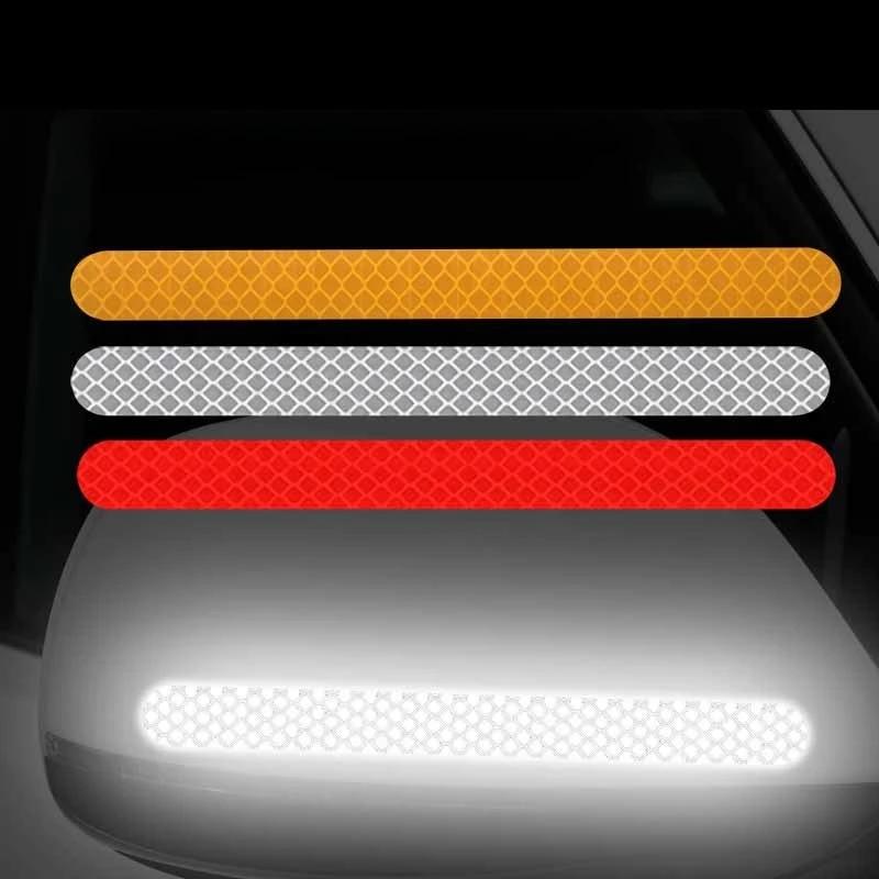 4pcs Car's Strong Reflective Warning Stickers Mirror Film 16cm Safety Belt Rear Bright Reflection Scratch Cover Decorative Strip