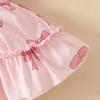 2025 Summer Newborn Ruffle Dress with Lantern Sleeves, Strawberry Butterfly Pattern, and Snap Closure.