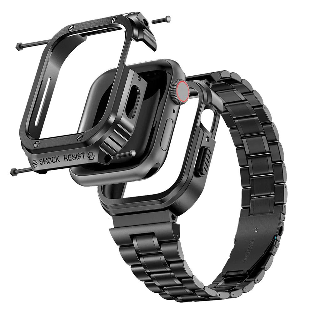 Stahlarmband mit Gehäuse für Apple Watch Ultra 1/2/3 49mm, Schwarz