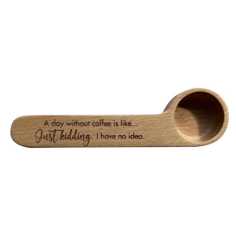 

AEE4-Coffee Measuring Scoop 2-In-1 Wood Engraved Coffee Scoop And Bag Clip Kitchen Tools Coffee Spoon