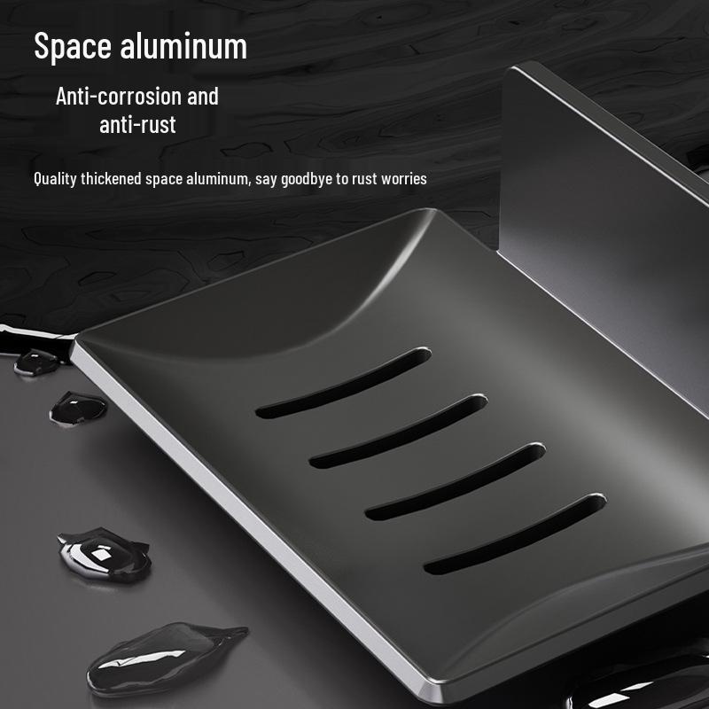 Gun Gray Wall-Mounted Soap Dish: Space-Saving, Drain-Ready, Punch-Free Aluminum Storage Rack for Bathroom