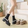 Fashion 7cm 2024 Genuine Leather Brown Fur Slippers Platform Wedge Autumn Spring Winter Plush Women Mary Jane Warm Fashion Slides Shoes