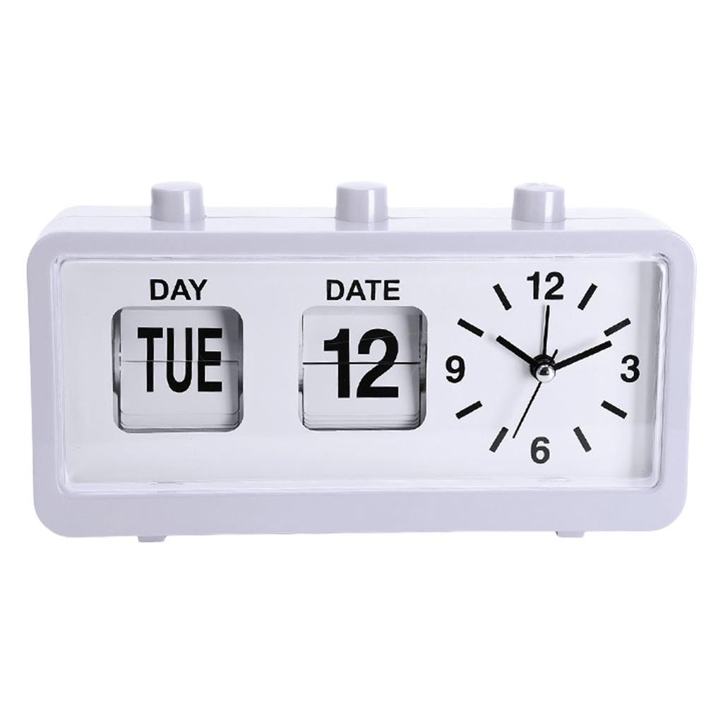Classical Retro Mechanical Alarm Clock with Manual Flipped Calendar Date Day Time Display for Living Room or Office