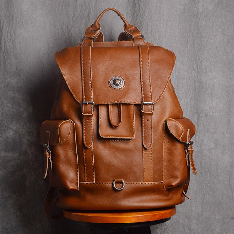 

Leatherfocus Шкіряний Дорожній Рюкзак Чоловічий Багатофункціональний Модний Рюкзак Ретро Рюкзаки Великої Місткості Для Жінок Сумка для Ноутбука 15 inches