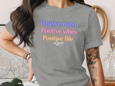 Positive Mind Vibes Life T-Shirt | Faux Neon Glow Inspirational Quote Tee