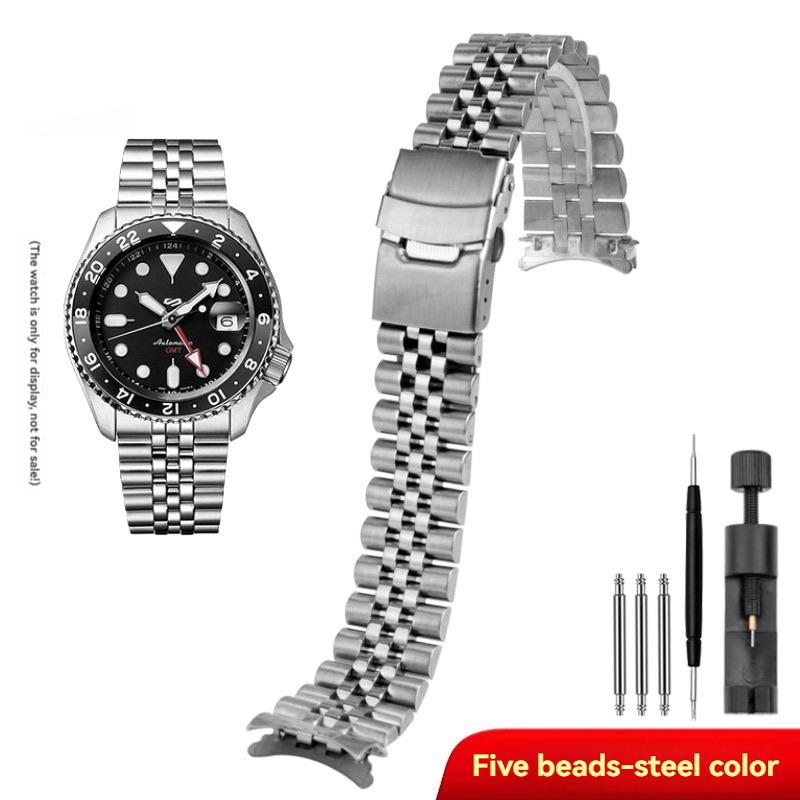 For Seiko No. 5 Stainless Steel Watch Strap SKX007 SKX009 SRP599 Curved End Watchband 20mm 22mm Metal Watch Chain Silver Black