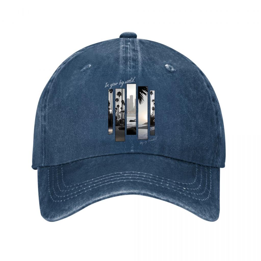 Tropical Palm Tree City Skyline Beach Sunset Panel Art Washed Baseball Cap Outdoor For Womens Unisex FeUnisex