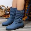 Elegant Minimalist Women's Mid Calf Boots Fashionable Round Toe Women Platform Shoes Comfortable Solid Color Ankle Boots