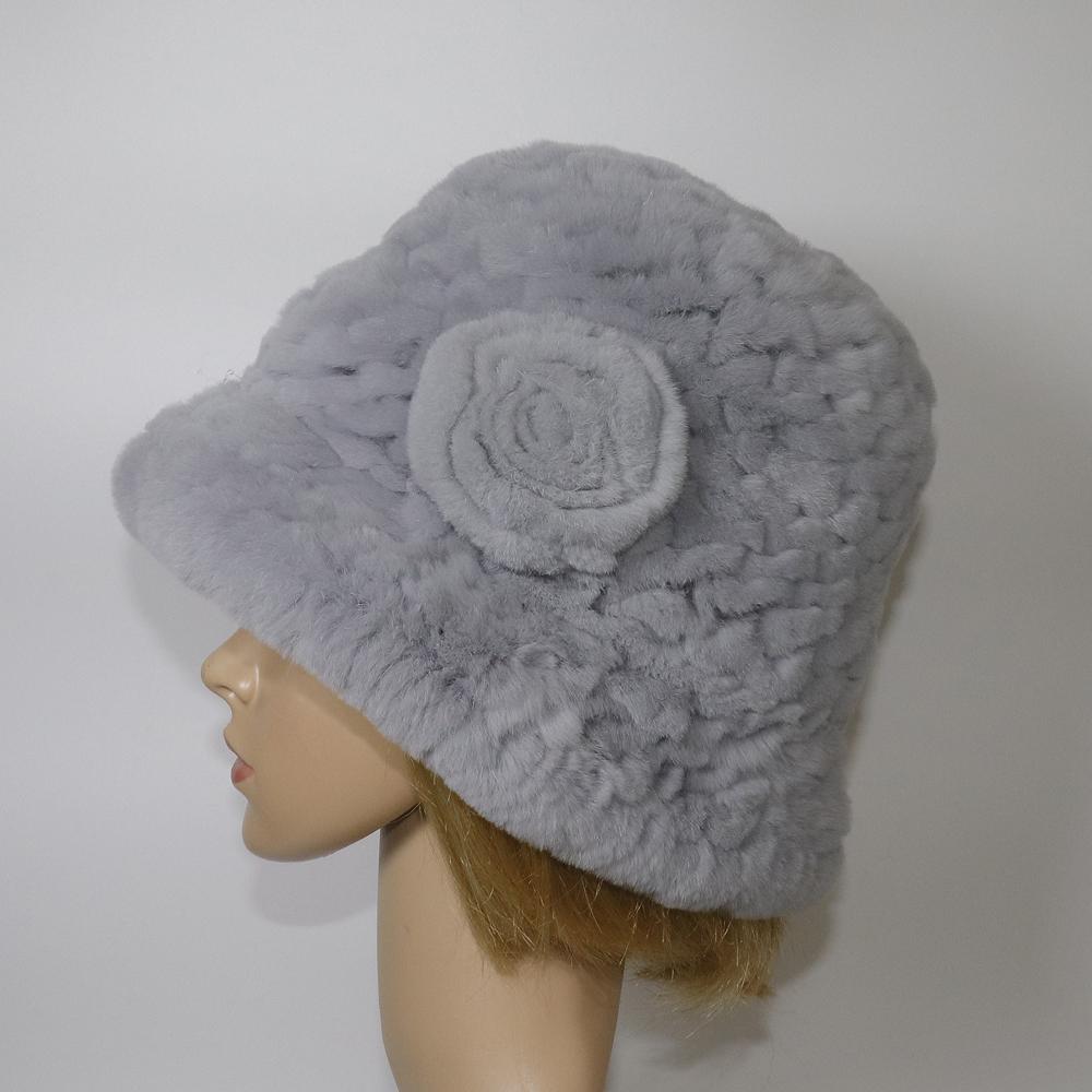 Winter Women Outdoor Knitted Real Rex Rabbit Fur Hat Natural Warm Fur Bucket Hats Girls Fashion Fluffy Real Rex Rabbit Fur Caps