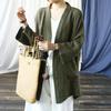 Johnature Women Vintage Shirts Tops Solid Color Pockets Soft Autumn Blouses Long Sleeve V-Neck Shirts