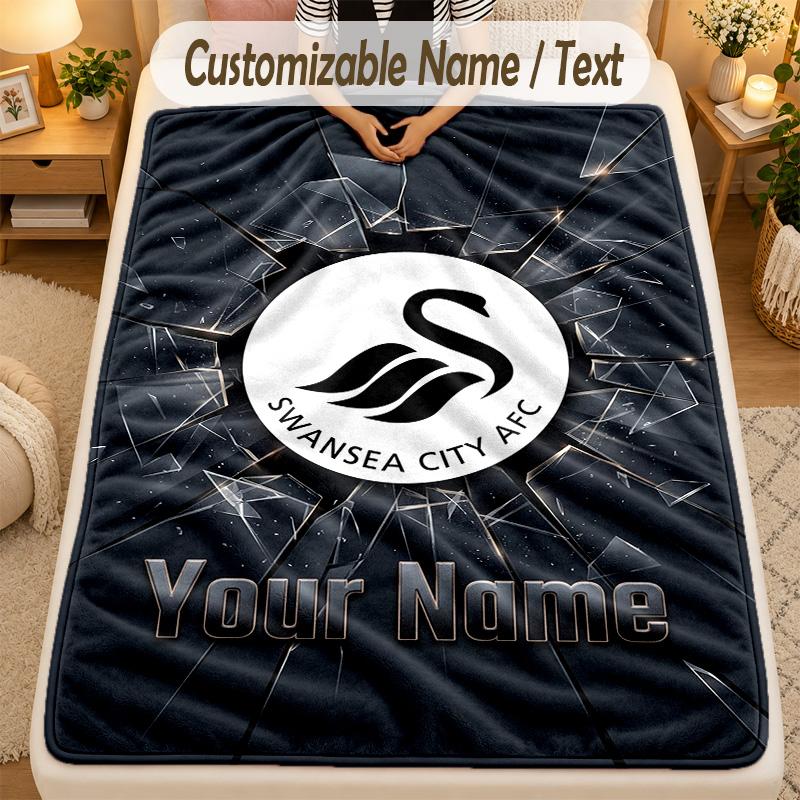 Flannel BlanketSwansea City FC Custom Name Text Personalized Soft Warm Throw Blanket Home Decor Gift