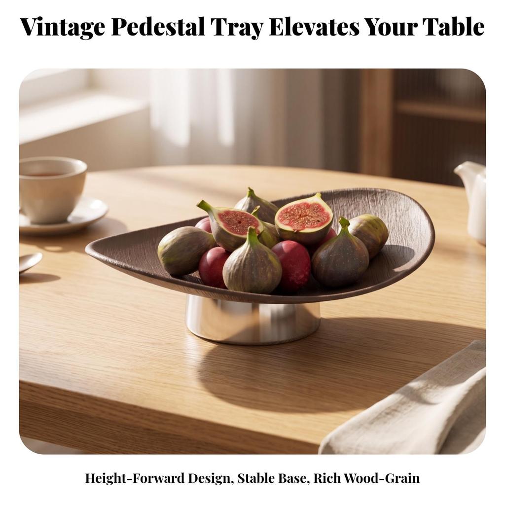 Pedestal Tray Shatterproof Boat-Shaped Low-Profile for Coffee Table