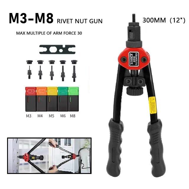 BT-606 Pistol Nituitor Filetat Manual cu Mâner Dublu M3 M4 M5 M6 M8 Inserție Dublă Instrument Nituitor Manual cu Mâner Dublu 200 buc Piulițe