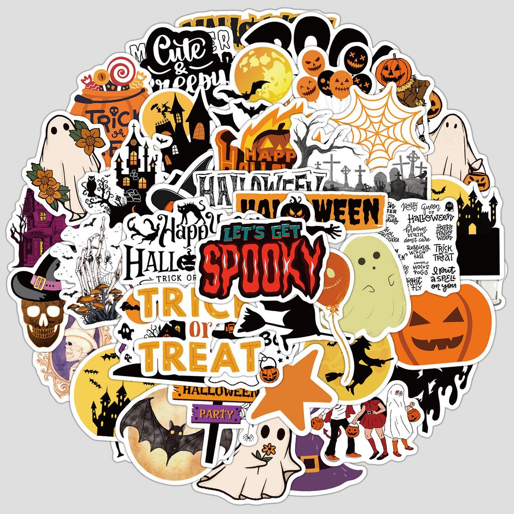 50 Nordic Style Halloween Series Graffiti Stickers Stationery Stickers Water Cup Computer Waterproof Decorative Stickers