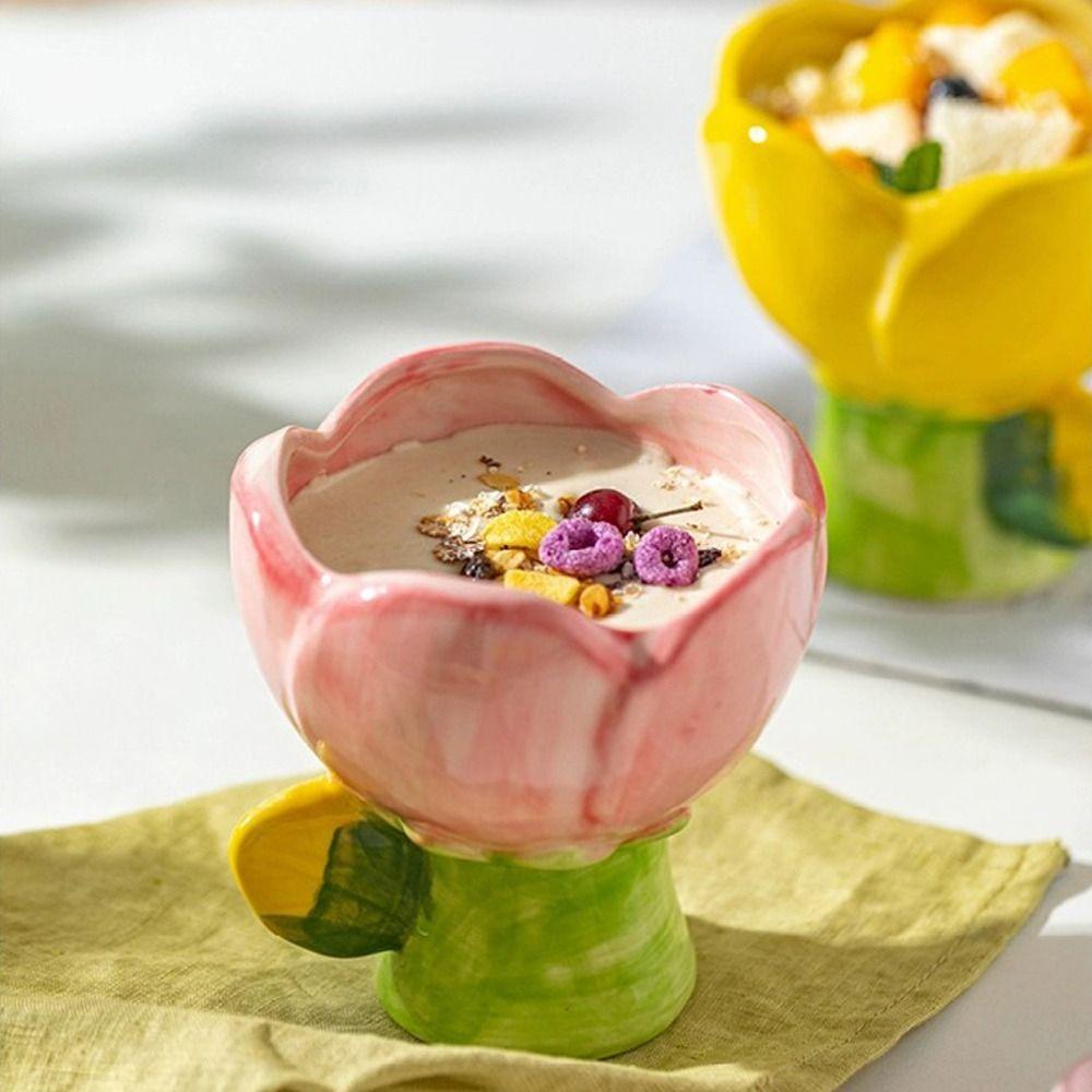 Nordic Style Tulip Ceramic Coffee Cup Paintings Scented Candle Container Breakfast Mug  DessertGift
