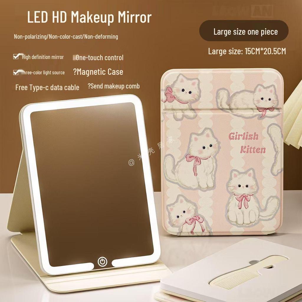 Składane lusterko kosmetyczne LED HD z kreskówkowym motywem i podświetleniem