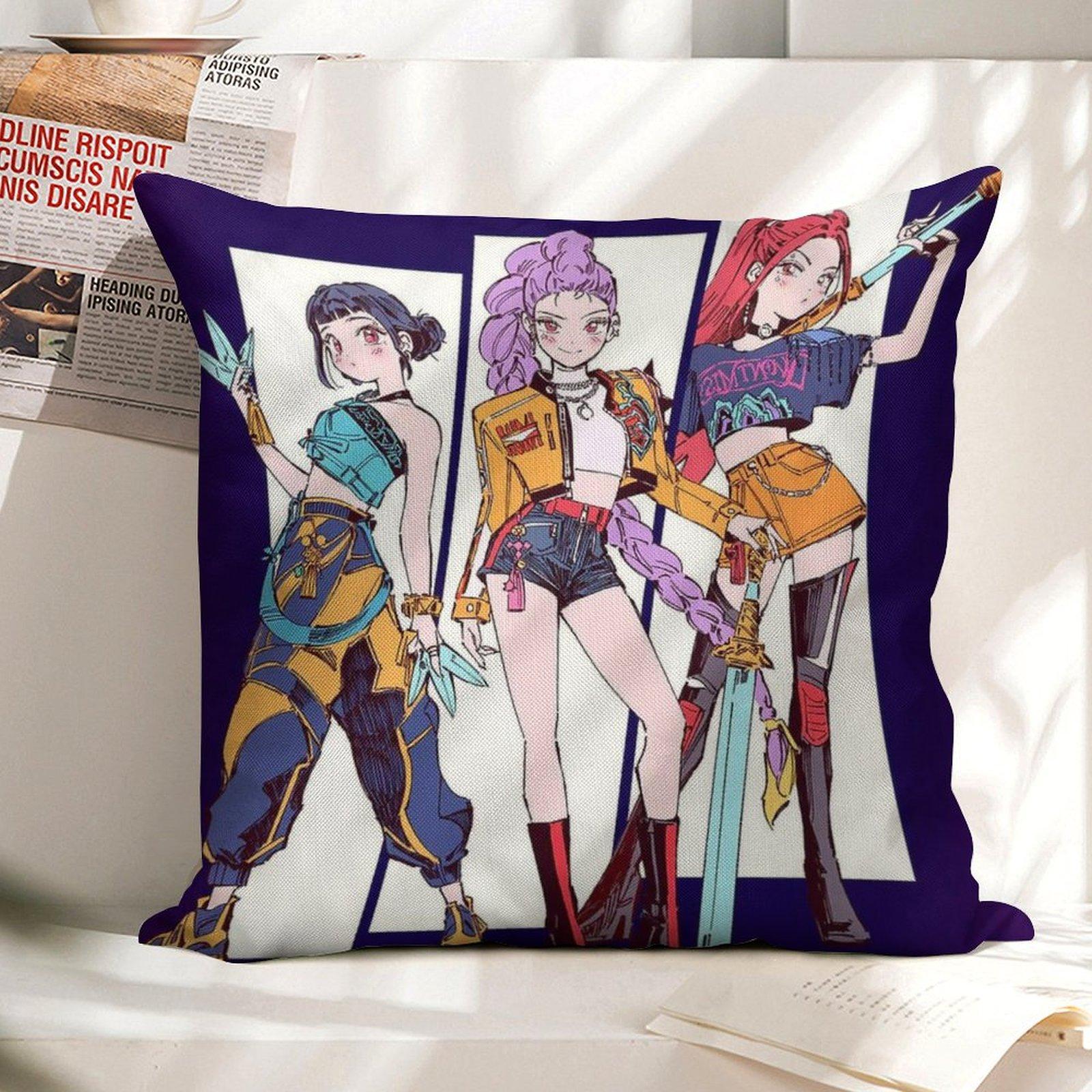 

Cool Huntrix Girls Square Pillowcase KPOP Demon Hunters Cartoon Pillow Cover For Sofa Living RoomNapDaily Use 18x18 45cmx45cm