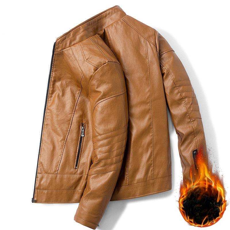 Leather Jacket Men's Spring, Autumn and Winter Plus Velvet Thickened Korean Style Trendy Business Casual Men's Leather Jacket Top