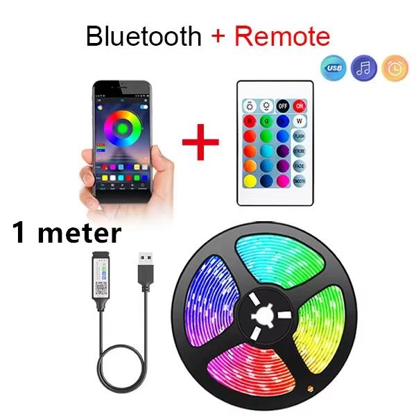 5V RGB LED Strip Lights – SMD 5050 Bluetooth Music Sync, 24-Key Remote Control Flexible Lamp Tape for TV Bedroom Christmas Home Decor