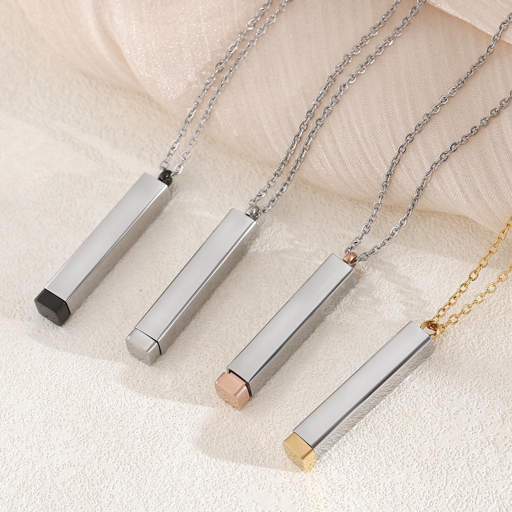 Classic Hidden Rectangle Pendant Necklace For Men Stainless Steel Minimalist Waterproof 3D Vertical Bar Necklaces Jewelry Gift