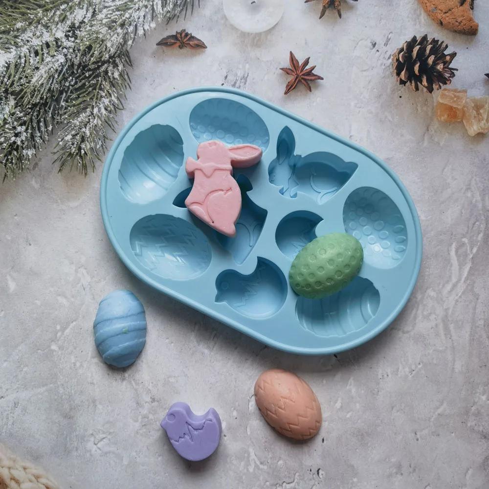 9 Holes Easter Egg Chocolate Silicone Mould Cartoon Rabbit Biscuit Mold Bunny Scented Candle Party Decor Animal Soap Making Tool